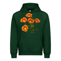 Forest Green California Poppy Flower Urban Hoodie - RanaPortraitStore