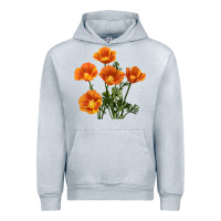 Heather Grey California Poppy Flower Urban Hoodie - RanaPortraitStore
