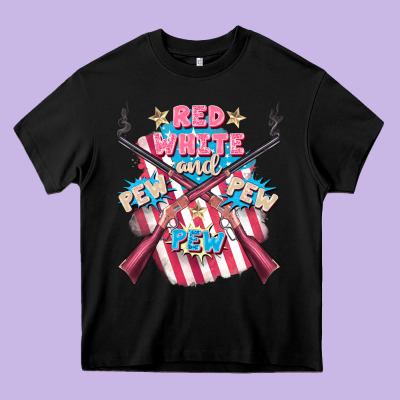 Red White And Pew Pew Pew Heavy Core Tee Designed By Fadigitalartstudio