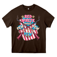 Chocolate Brown Red white and pew pew pew Heavy Core Tee - FaDigitalArtStudio