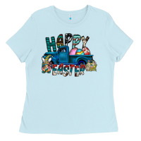 Baby Blue Happy Easter  truck Ladies Tee - CowhideDigitalArt