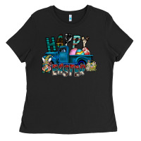 Black Happy Easter  truck Ladies Tee - CowhideDigitalArt