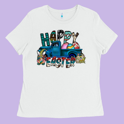 Happy Easter  Truck Ladies Tee Designed By Cowhidedigitalart