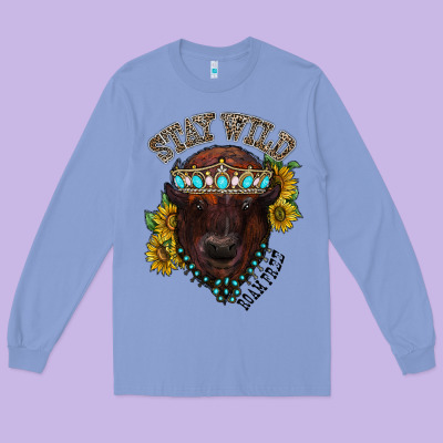 Turquoise Bison Long Sleeve Tee Designed By Racoondesign