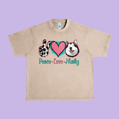 Peace Love Husky Urban Heavy Tee Designed By Jasminsmagicworld