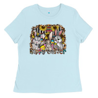 Baby Blue Happy Easter Ladies Tee - CowhideDigitalArt