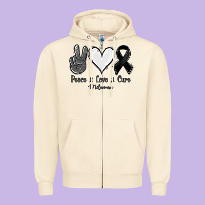 Peace Love Cure Melanoma Cancer Zipper Hoodie Designed By Jasminsmagicworld