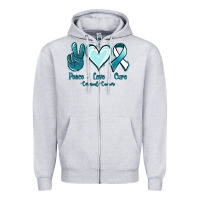 Heather Grey Peace Love Cure Cervical Cancer Zipper Hoodie - Jasminsmagicworld