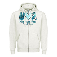 Oatmeal Heather Peace Love Cure Cervical Cancer Zipper Hoodie - Jasminsmagicworld