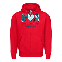 Red Peace Love Cure Cervical Cancer Zipper Hoodie - Jasminsmagicworld
