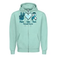 Seafoam Peace Love Cure Cervical Cancer Zipper Hoodie - Jasminsmagicworld
