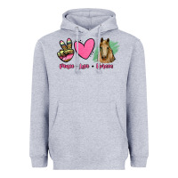 Heather Grey peace love horses Heavyweight Hoodie - RanaPortraitStore