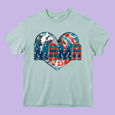 American Mama Heart Heavy Core Tee Designed By Fadigitalartstudio