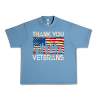 Pebble Blue Thank You Veterans American Flag Patriotic Urban Heavy Tee - baoMotion
