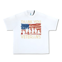 White Thank You Veterans American Flag Patriotic Urban Heavy Tee - baoMotion