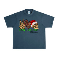 Midnight Navy Peace Love Rock Christmas Urban Heavy Tee - CowhideDigitalArt