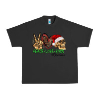 Pigment Black Peace Love Rock Christmas Urban Heavy Tee - CowhideDigitalArt