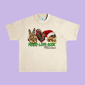 Peace Love Rock Christmas Urban Heavy Tee Designed By Cowhidedigitalart