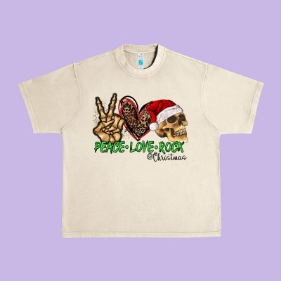 Peace Love Rock Christmas Urban Heavy Tee Designed By Cowhidedigitalart