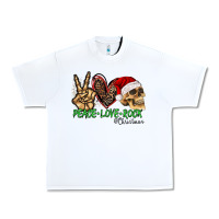 White Peace Love Rock Christmas Urban Heavy Tee - CowhideDigitalArt