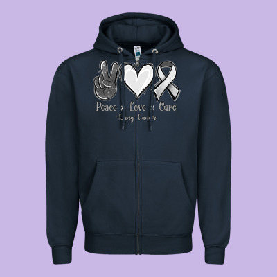 Peace Love Cure Lung Cancer Zipper Hoodie Designed By Jasminsmagicworld