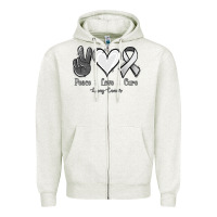 Oatmeal Heather Peace Love Cure Lung Cancer Zipper Hoodie - Jasminsmagicworld