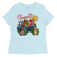 Baby Blue summer gnomes  truck Ladies Tee - CowhideDigitalArt