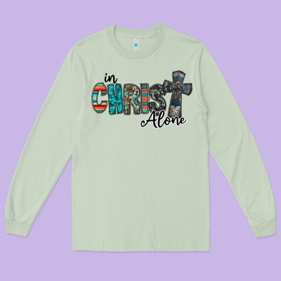 In Christ Alone Long Sleeve Tee Designed By Racoondesign