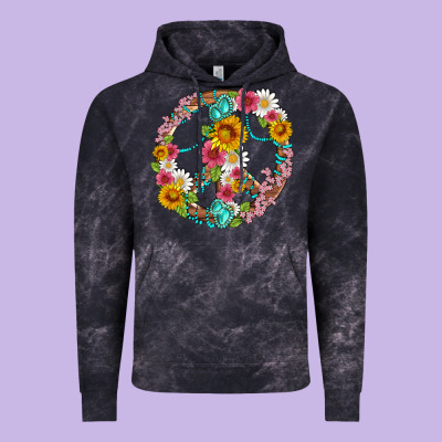 Floral Peace Sign With Gemstone Vintage Hoodie Designed By Artiststas