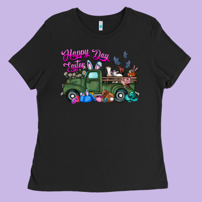Happy Easter Day Truck Ladies Tee Designed By Cowhidedigitalart