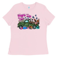Bubblegum Pink happy easter day truck Ladies Tee - CowhideDigitalArt