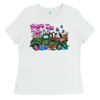 White happy easter day truck Ladies Tee - CowhideDigitalArt