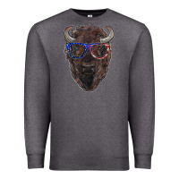 Charcoal Heather bison with american flag glasses Premium Sweatshirt - RanaPortraitStore