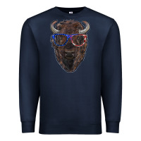 Navy bison with american flag glasses Premium Sweatshirt - RanaPortraitStore
