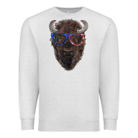Oatmeal Heather bison with american flag glasses Premium Sweatshirt - RanaPortraitStore