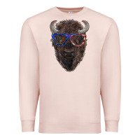 Pale Pink bison with american flag glasses Premium Sweatshirt - RanaPortraitStore