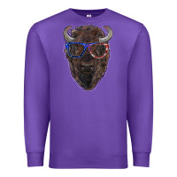 Purple bison with american flag glasses Premium Sweatshirt - RanaPortraitStore