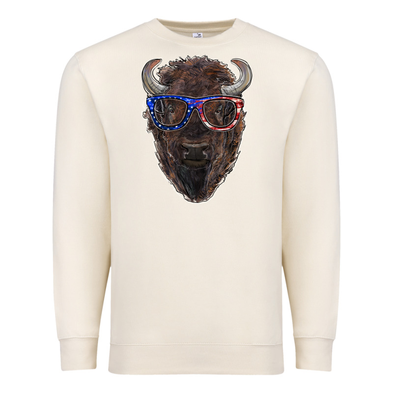Bison With American Flag Glasses Premium Sweatshirt by RanaPortraitStore | Teevron