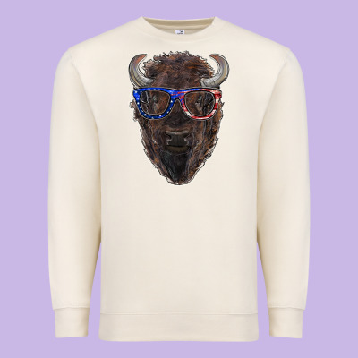 Bison With American Flag Glasses Premium Sweatshirt Designed By Ranaportraitstore
