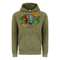 Vintage Olive caravan sunflowers and cactus Vintage Hoodie - Artiststas