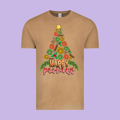 Paw Print Christmas Tree Vintage Tee Designed By Cowhidedigitalart