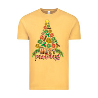 Vintage Mustard paw print christmas tree Vintage Tee - CowhideDigitalArt