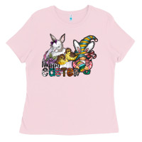 Bubblegum Pink Happy Easter Ladies Tee - CowhideDigitalArt