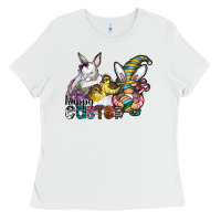 White Happy Easter Ladies Tee - CowhideDigitalArt