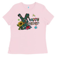 Bubblegum Pink Happy Easter Ladies Tee - CowhideDigitalArt