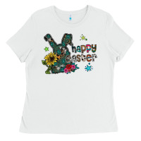 White Happy Easter Ladies Tee - CowhideDigitalArt