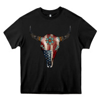 Black American Bull Skull Gemstone Heavy Core Tee - Jasminsmagicworld
