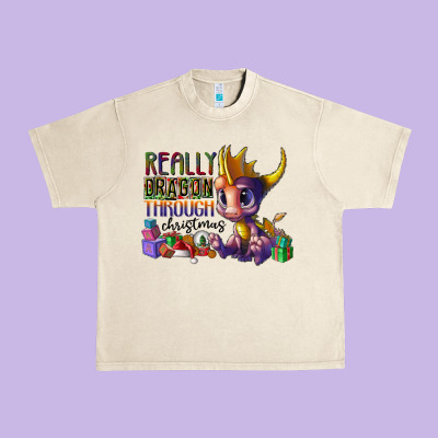 Real Dragon Through Christmas Urban Heavy Tee Designed By Cowhidedigitalart