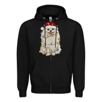 Black white pomeranian with christmas lights Zipper Hoodie - RanaPortraitStore