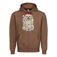 Chestnut white pomeranian with christmas lights Zipper Hoodie - RanaPortraitStore
